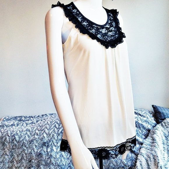 New Directions Black Lace and Ivory Top Free 🚀 Sm - Picture 9 of 14